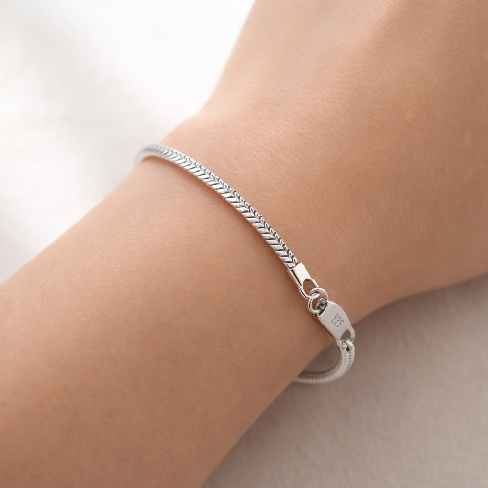 925 Sterling Silver Snake Chain Bracelet | Minimalist Elegant Jewelry - Picture 4 of 6